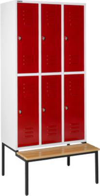 Schäfer Shop Select Kleiderspind, mit Sitzbank, 3x2 Abteile, 300mm, Drehriegelverschluss, Tür rubinrot