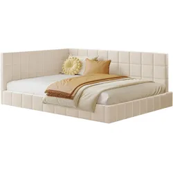 Merax Polsterbett Schlafsofa 140x200 Multifunktionsbett mit Lattenrost aus hautsympathische Samtstoff Beige