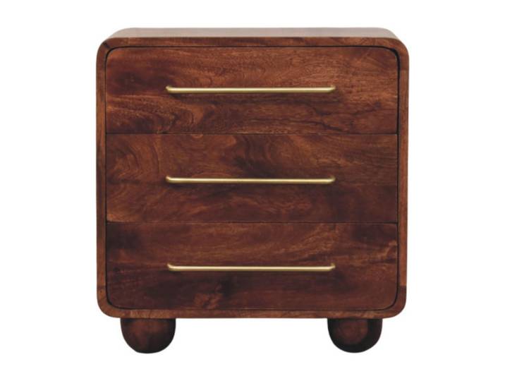 Artisan Furniture Kommode Abgerundet, 3 Schubladen, Hellbraun, Dunkelbraun, Holz, Echtholz,Mangoholz, Holz Optik, Rechteckig, 55x57x30 cm, Kleinmöbel, Kommoden, Kommoden