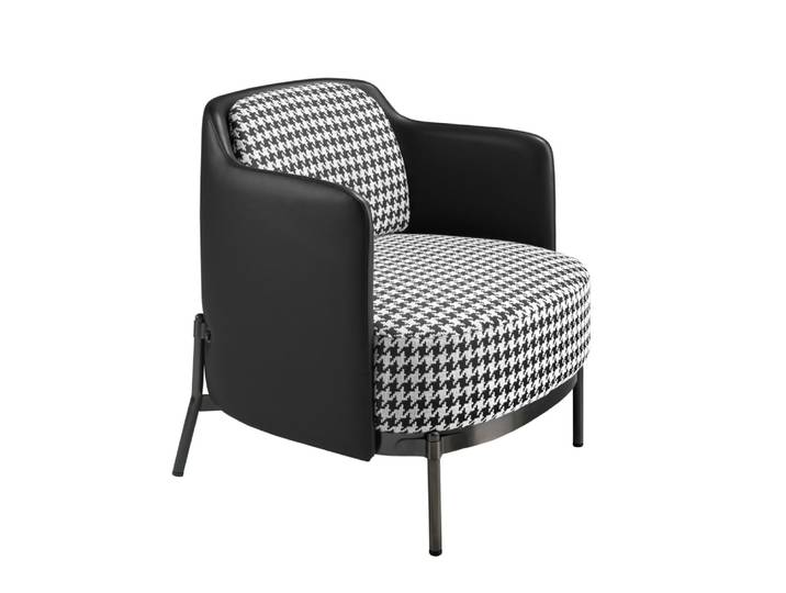 Fauteuil moderne en tissu noir et blanc avec similicuir noir