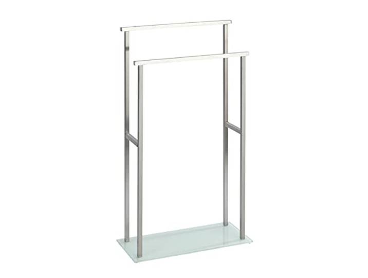 WENKO Edelstahl Handtuchbutler Mod. Debar Handtuchständer mit Zwei Aufhangstangen aus rostfreiem Edelstahl Maße 20 x 83 x 46 cm Silber matt Weiß