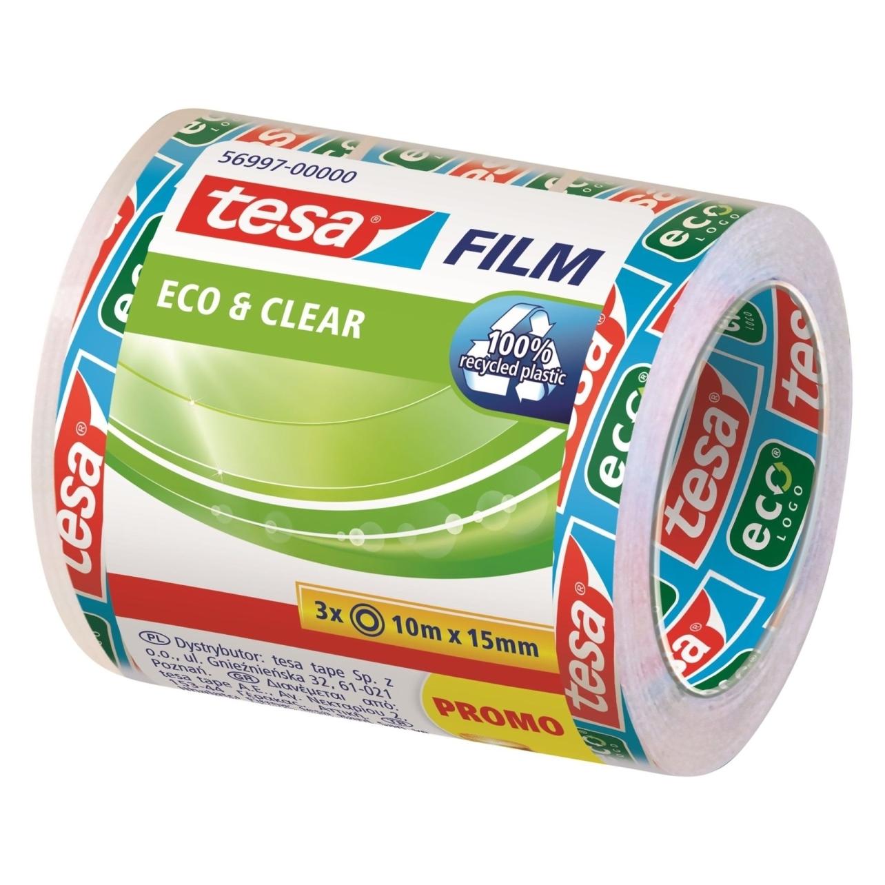 tesa 3x tesafilm ECO & CLEAR, lösungsmittelfrei und alterungsbeständig (15 mm) (56997-00000-01)