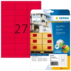 HERMA Neonetiketten A4 63.5x29.6 mm neon-rot Papier matt 540 St.