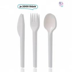 Blanc HYGIENIC Set: Plastikbesteck Premium Löffel /Gabel/ Messer Mehrwegbesteck, 2000Stk, weiß, robust
