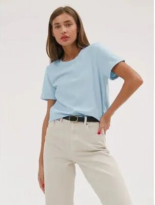 Inspire Daily Merch Summer Cotton Women's Casual Short Sleeve T Shirt Loose Fit & Stylish Basic Top For Everyday Wear ice Blue xl