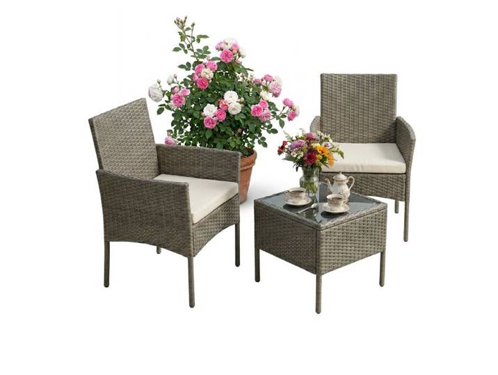 Relaxdays 3-teiliges Gartenmöbel Set Rattan