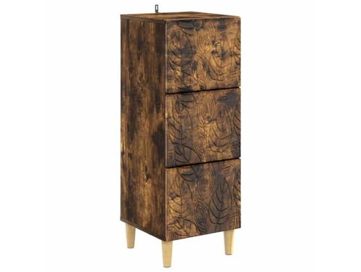 Favemtsl Schubladenschrank Geräucherte Eiche 33 x 34,5 x 90 cm Kommode Schmale Holzwerkstoff Kommode mit Eukalyptusbeinen für Wohnzimmer und Flur. Bietet stabilen Stauraum auf kleinem Raum.