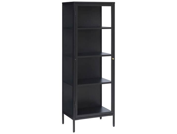 Xora Vitrine, Schwarz, Metall, Glas, 3 Fächer, 57x160x40 cm, erweiterbar, Beimöbel erhältlich, stehend, Wohnzimmer, Wohnwände, Vitrinenschränke