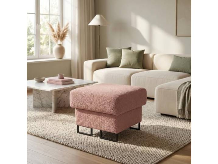 Family Meble Polsterhocker Savio Hunter – Fußhocker mit Stoff-Bezug und Stauraum – Rosa · 46