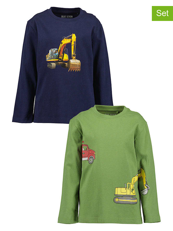Blue Seven 2er-Set: Longsleeves in Grün/ Dunkelblau - 116