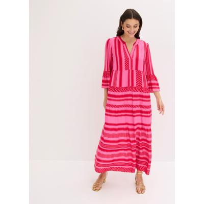 Maxikleid BONPRIX, Damen, Gr. 46, N-Gr, pink (rot, pink bedruckt (länge: regulär)), Obermaterial: 100% Viskose, A-Linie, Kleider Maxikleid, aus fließender Viskose, mit Stufen-Rock, A-Linie Passform