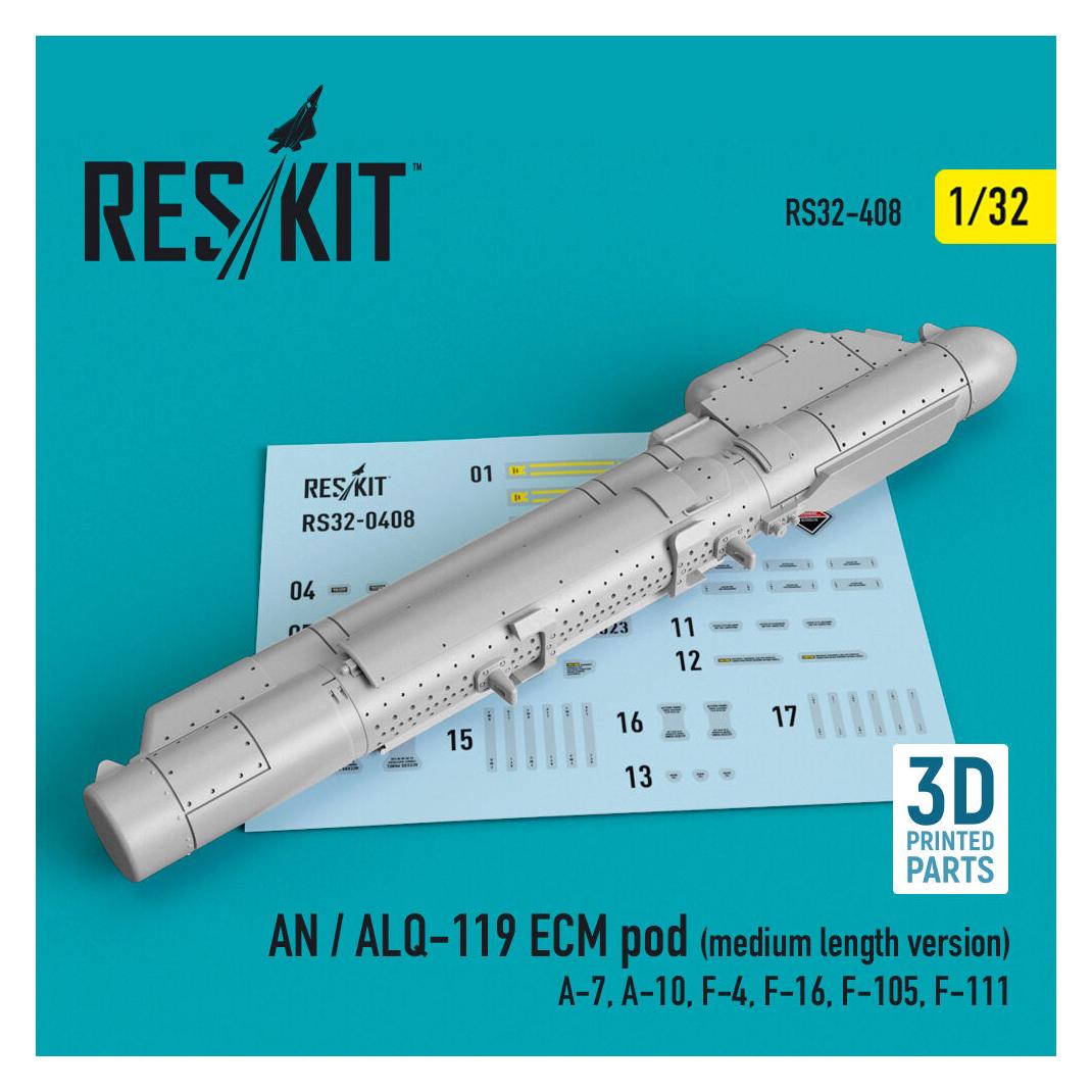 ResKit AN / ALQ-119 ECM pod (medium length version) (A-7, A-10, F-4, F-16, F-105, F-111) (3D Printed) (RS32-0408)