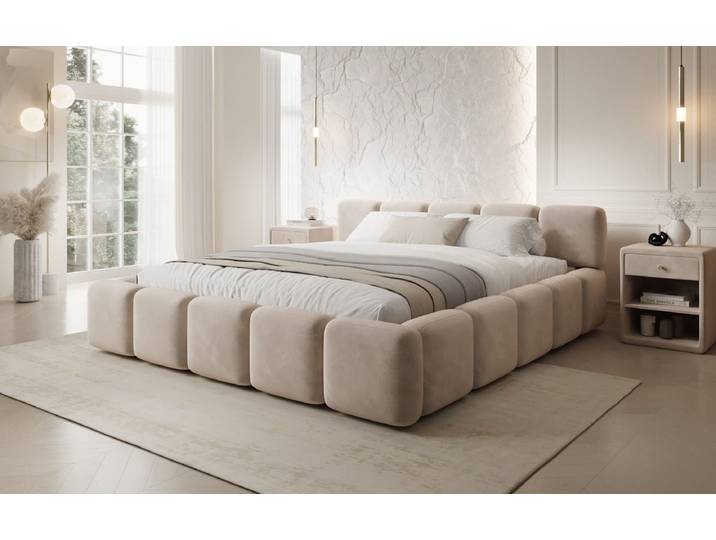 Designer Polsterbett Giulia Samt mit Stauraum - 160x200 - Beige - Luxusbetten24
