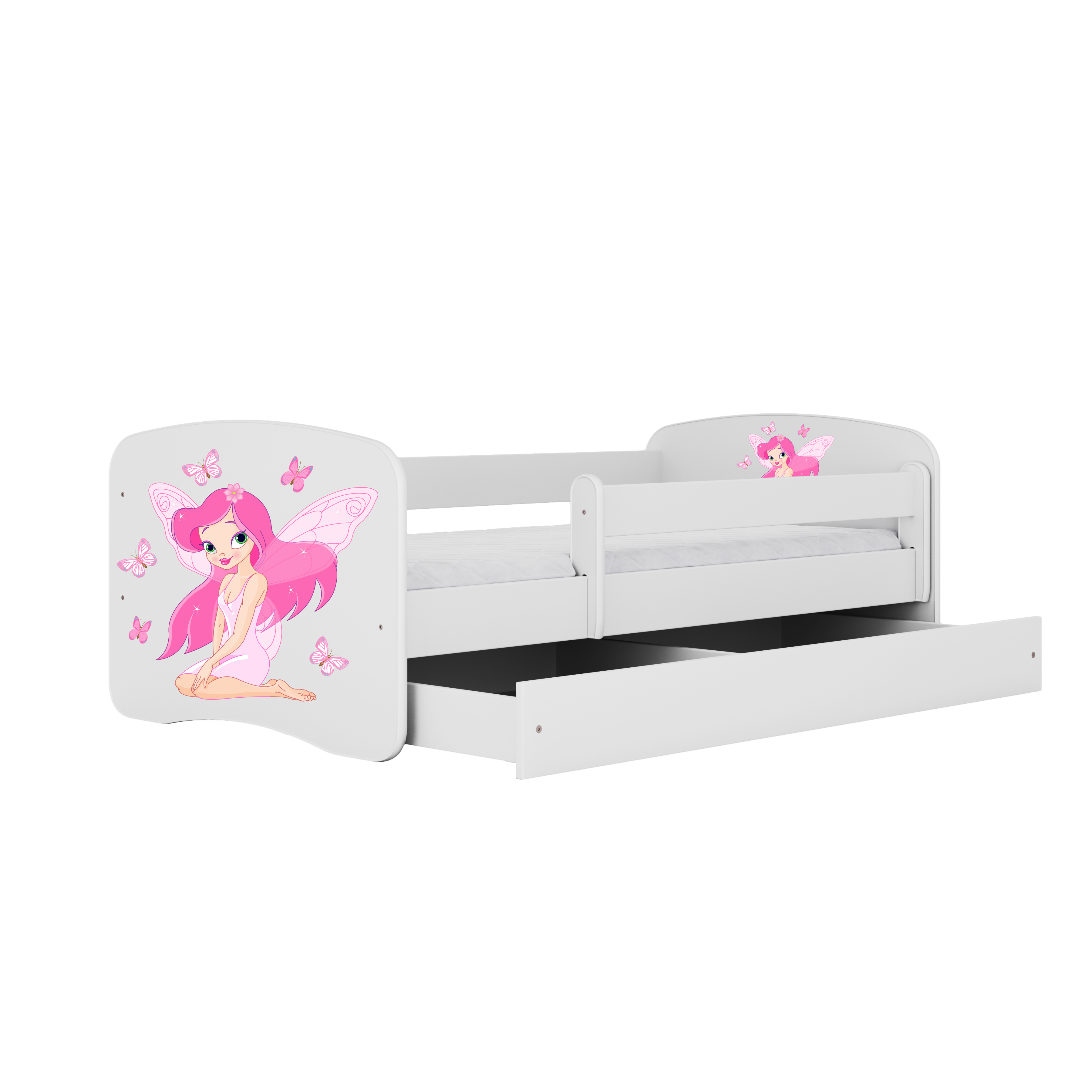 Bett babydreams weiß Fee mit Schmetterlingen mit Schublade ohne Matratze 160/80