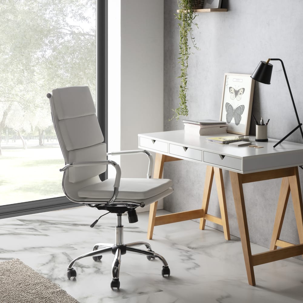 HOMN Fauteuil de bureau inclinable blanc, cuir synthétique Blanc 71x110x54cm