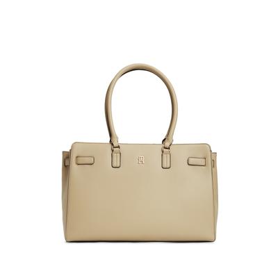 Handtasche TOMMY HILFIGER "TH JOY TOTE", Damen, Gr. B/H/T: 40cm x 25,5cm x 15cm, beige, Lederimitat, Taschen Handtasche, Damen Schultertasche mit modischen Durchzügen