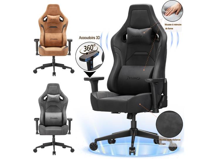 Chaise de jeu Homall, chaise de bureau ergonomique confortable et solide, avec coussins lombaires réglables, coussins pour la tête et accoudoirs 3D