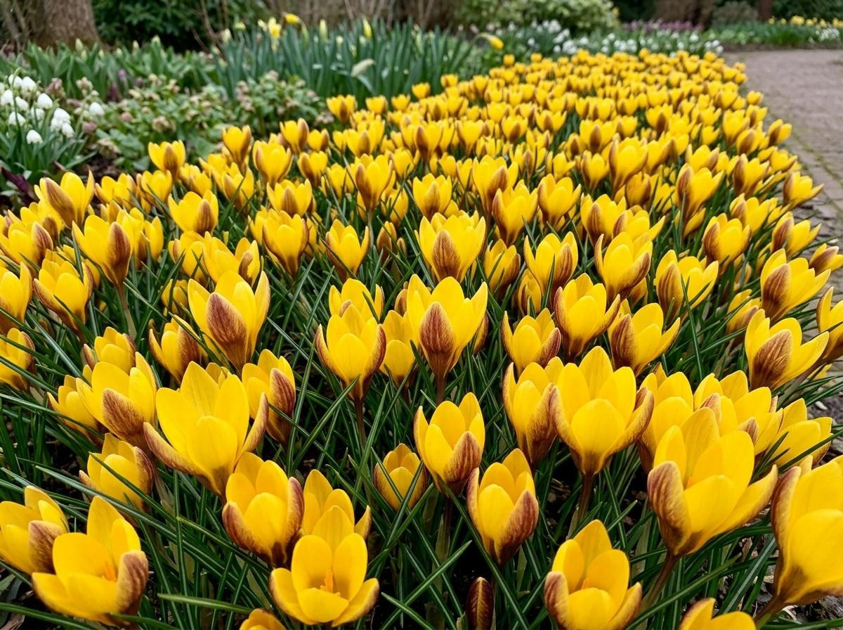 JUNAVERA Crocus Fuscotinctus bloembollen - 15 stuks - Vroege geel gestreepte krokus voor tuin, balkon en terras