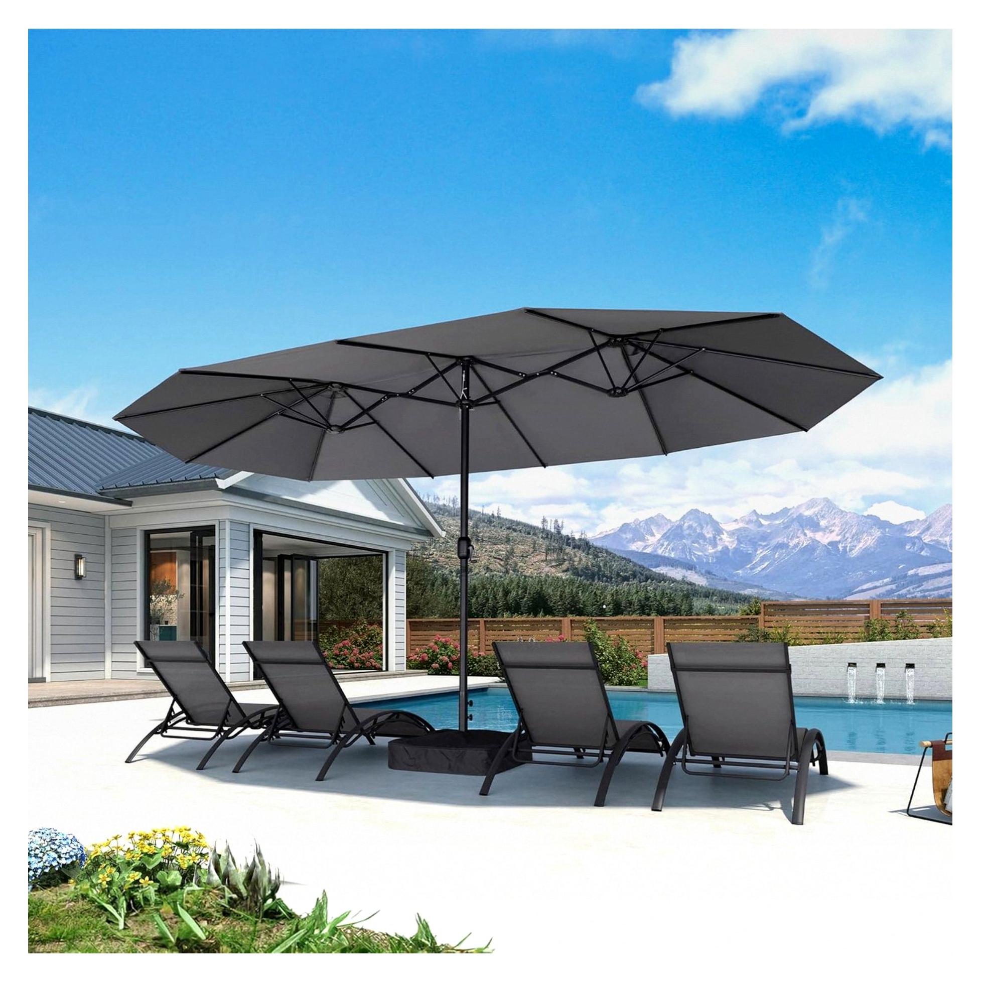 Doppelsonnenschirm 455 x 270 cm, ovaler Gartenschirm mit Kurbel, UV-Schutz, für Terrasse, Balkon, Café, hellgrau