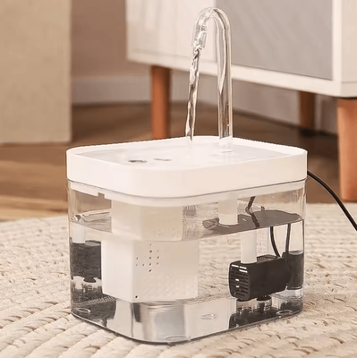 Inspire Curations CrystalFlow Smart Pet Fountain Transparent Automatic Circulating Water Dispenser For Cats & Dogs white