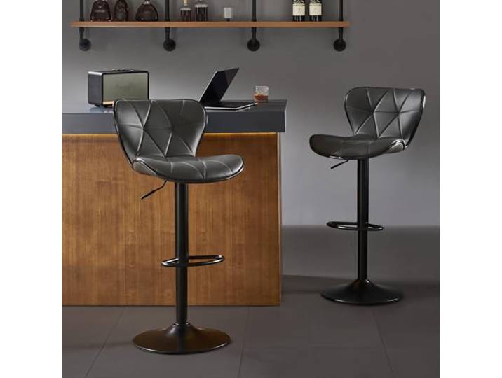 Nestvatto Barhocker Set von 2, Moderne drehbare Barhocker in Thekenhöhe, verstellbare Leder-Barstühle mit Rückenlehne, gepolsterte armlose Barhocker, Inselstühle für Kücheninsel, Dunkelgrau