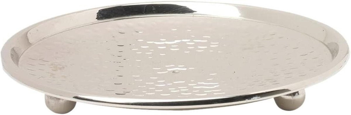 Vernikkelde gepolijste messing kaarsenonderzetter voor kaarsen en decoratie, Diameter: 12 cm, Zilver