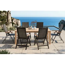 OUTFLEXX Garten-Essgruppe mit 6 Sesseln, anthrazit/natur, Alu/Akazie, klappbar, witterungsbeständig, FSC®-zertifiziertes Produkt