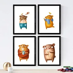 POSTER Set mit 4 Bärenblättern A4 Schwarzer Rahmen