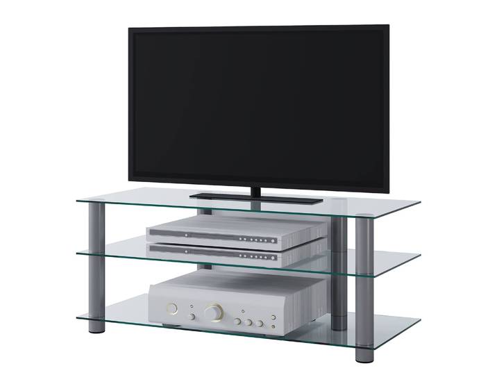 TV-Rack Zumbo Ablageplatten: Sicherheitsglas Gestell: Aluminium Silber/Durchscheinend 112 x 45 x 40cm