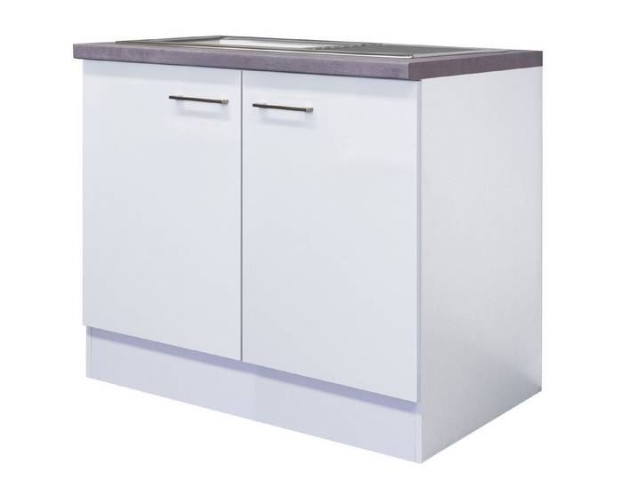 Flex-Well Spülenunterschrank Spülenunterschrank mit Arbeitsplatte & Spüle - 100 cm breit - Weiß – N