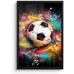 POSTER MIT RAHMEN Fußball - Farbe - Farben - Schwarz - Weiß Bilder mit Rahmen 40x60 cm