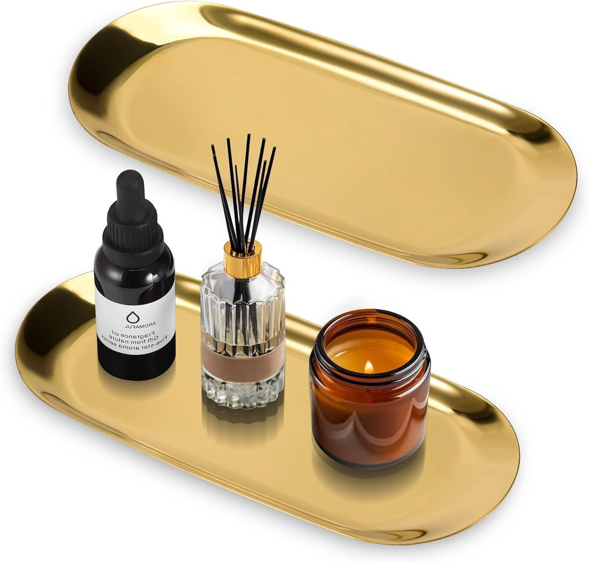 Decoratieve Ovale Tray Set van RVS in Goud voor Sieraden en Parfum