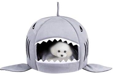Snug & Styled Cozy Shark Pet Bed Indoor Cat Cave Bed For Small Dogs & Cats grey