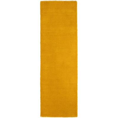 Wollteppich CARPETFINE "Gabbeh Lola Uni", gelb, B:75cm H:14mm L:240cm, Wolle, Teppiche, mit natürlichem Pflanzenmaterial von Hand gewebt, auch in Rund