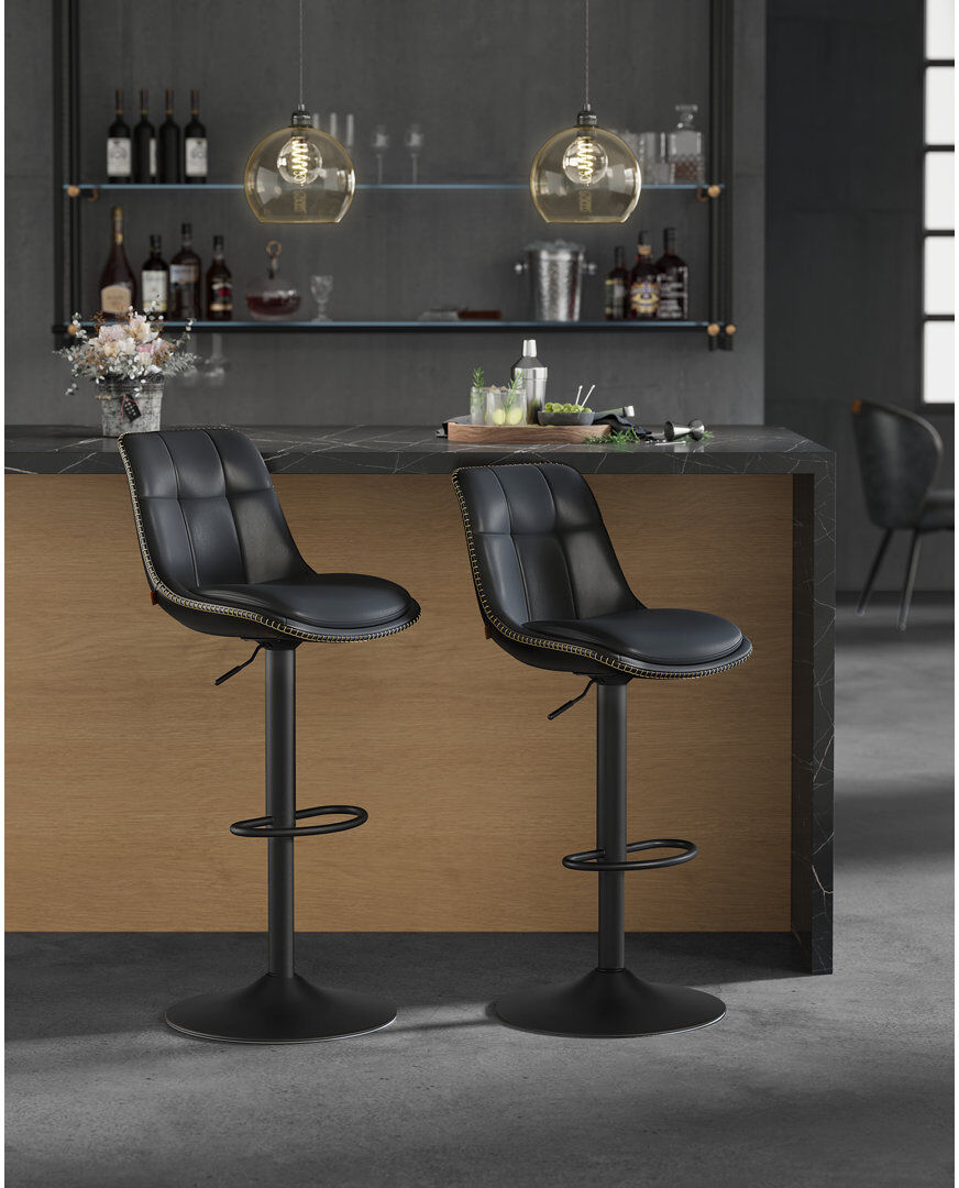 George Oliver Height Adjustable Swivel Kitchen Stools Ink Black 38cm W X 44cm D