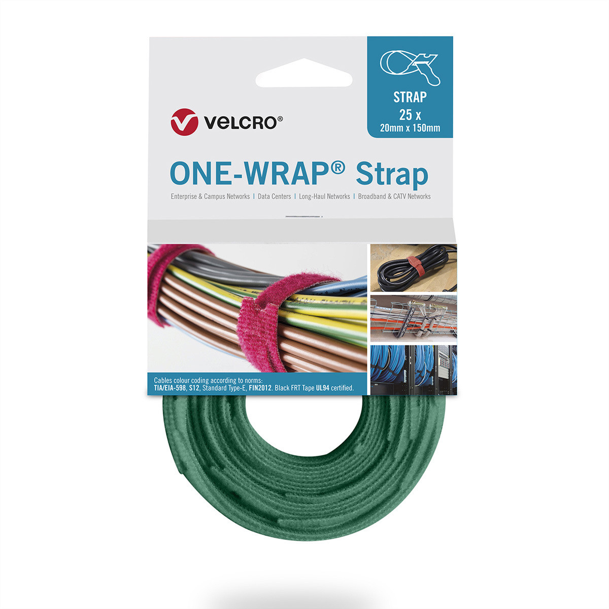 VELCRO One Wrap band, 25 stuks, groen, 13 mm x 200 mm