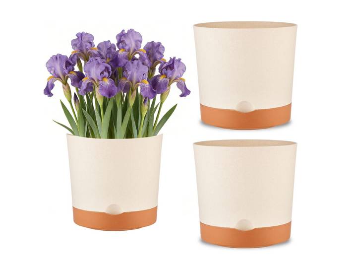 3 Pots de fleurs auto-arrosants, Diamètre 16,5 cm, Pots de fleurs en résine beige avec plateaux inférieurs, Grand réservoir de stockage d'eau, Petits pots de plantation propres et sans dégâts, Adaptés pour herbes, succulentes, pothos, rebords de fenêtre e