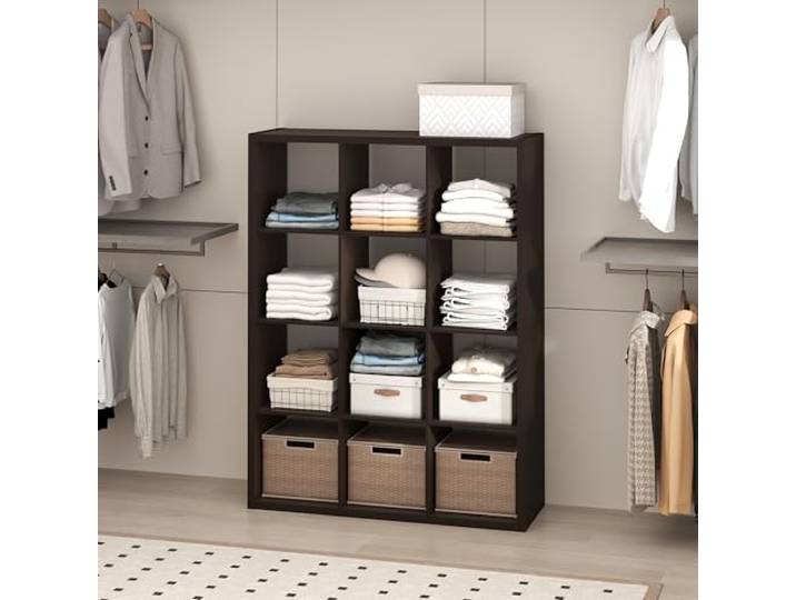 Furinno CUBIC Kleiderschrank-Organizer und Aufbewahrungssystem, 12-teiliges Schrank-Organizer-System mit offenen Regalen, extra dickem Rahmen für Kleiderschrank, Schlafzimmer, Wohnzimmer, dunkle Eiche