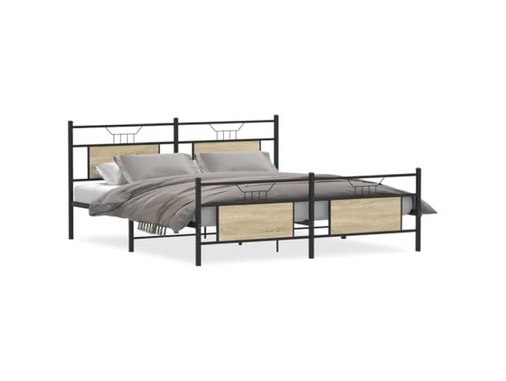 PUGYNBK Metall-Bettgestell Sonoma Eiche 160 x 200 cm Bettgestell ohne Matratze, Lattenrost aus robustem Stahl, Stauraum
