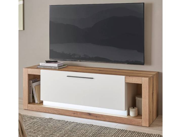Furn.Design Lowboard Rivian (TV Unterschrank in Eiche Dekor und weiß matt, 150 x 49 cm), mit Dämpfung