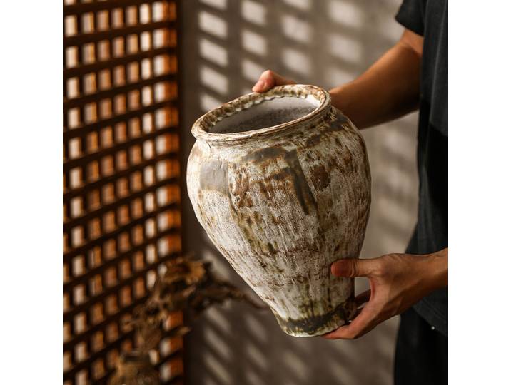Vase en céramique rétro, pot de fleur Antique, pincher de fleurs fait à la main, ornement avancé pour salon