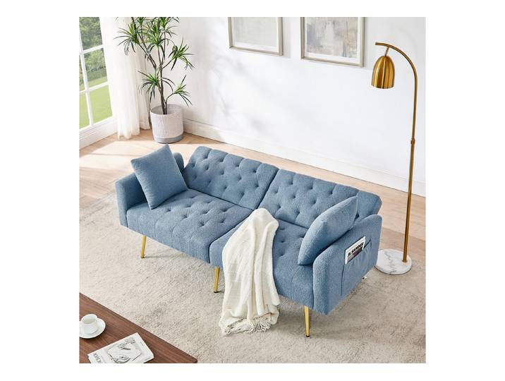 STILVORA Schlafsofa Zweiersofa Schlafsofa mit bettfunktion Realxsofa mit Kissen Blau, Set 1 Teile, für Wohnzimmer,Mietwohnung,kleines Apartment