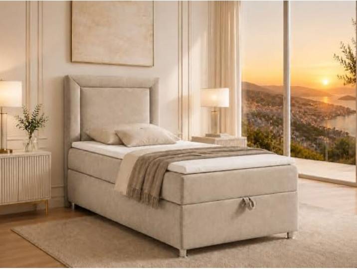 Trinity K-3 Boxspringbett 80x200 cm mit Bettkasten & Topper Best For Home Elegantes Einzel-Boxspringbett mit H3-Bonellfederkernmatratze, Topper, Stauraum, gepolstertem Kopfteil und Komfortdesign.