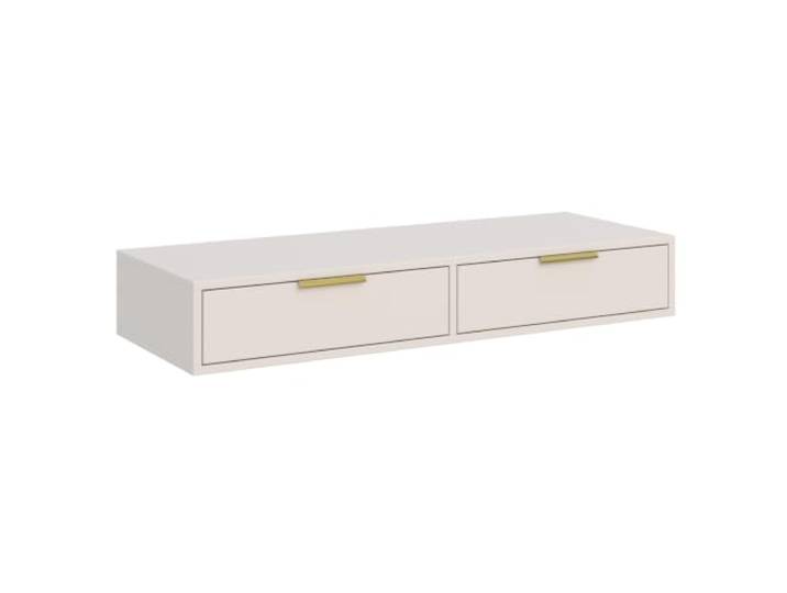 Selsey Schwebender Schminktisch 110 x 40 x 17 cm Taupe, Goldene Griffe Kein Bodenkontakt, GTV Kugelführungen, Kunststoffgriffe, Laminierte Platte, Für Kosmetik & Schmuck, Wandmontage inklusive
