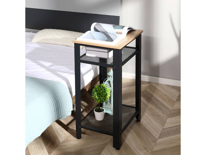 HOMCOM Table d'appoint de style industriel 45x35x75 cm Chêne et noir
