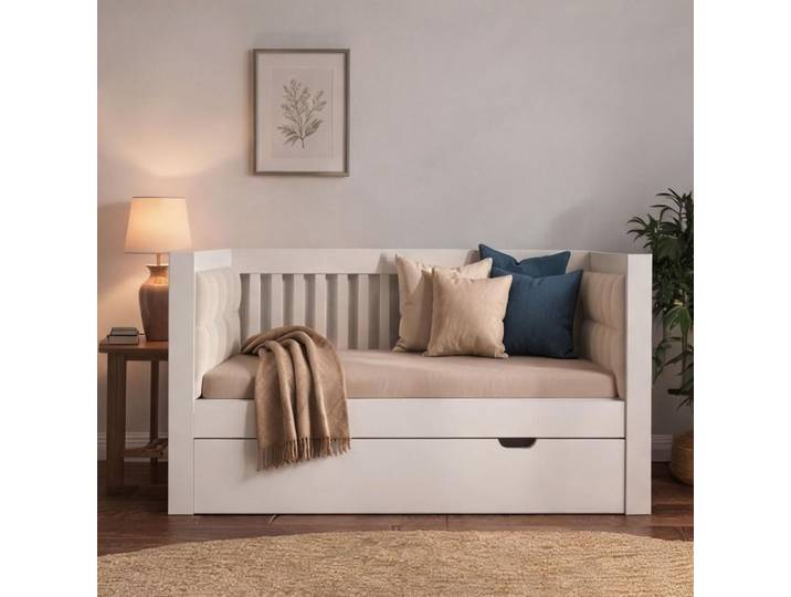 Méridienne avec lit gigogne blanc bois massif 90x200/90x190 cm gain de place