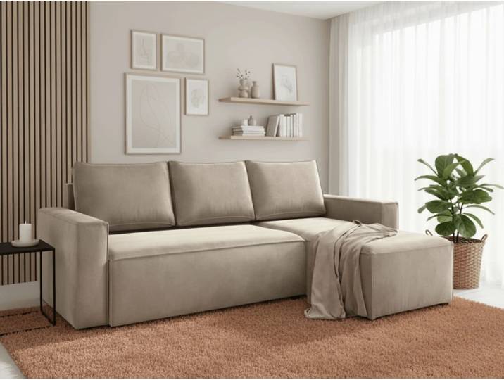 AKTION Beige ausziehbares Ecksofa CAVELO, zweiseitig II. Wahl