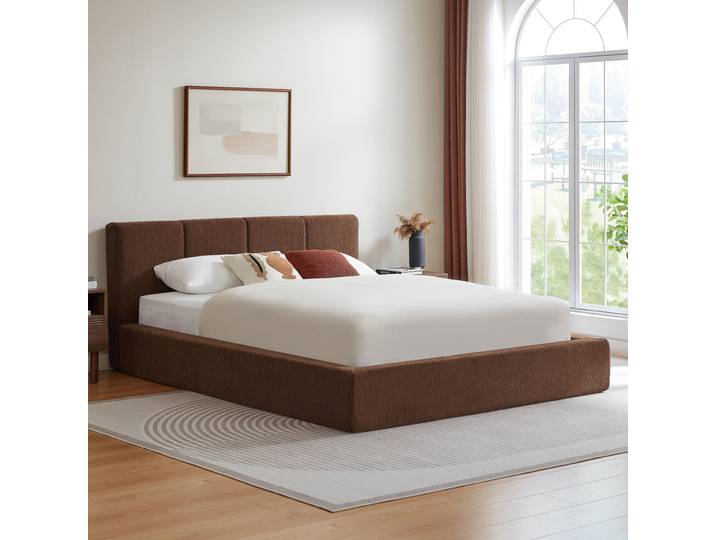 LVHOM Polsterbett 160x200cm, Chenille Stoffbett mit Metall-Lattenrost & Kopfteil, Modernes Doppelbett Jugendbett, Komprimiert, Braun
