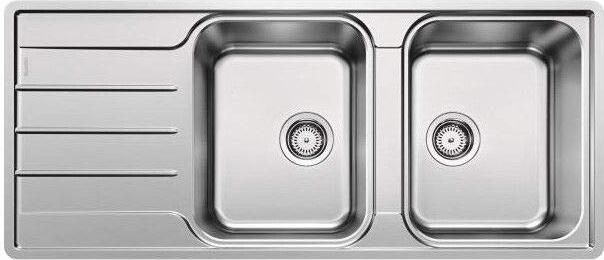 Blanco Lemis 8 S-if - 2 Becken + Abtropfbrett - 1160 x 500 - Siphon - Manuelle Entleerung - Gebürsteter Edelstahl - Blanco