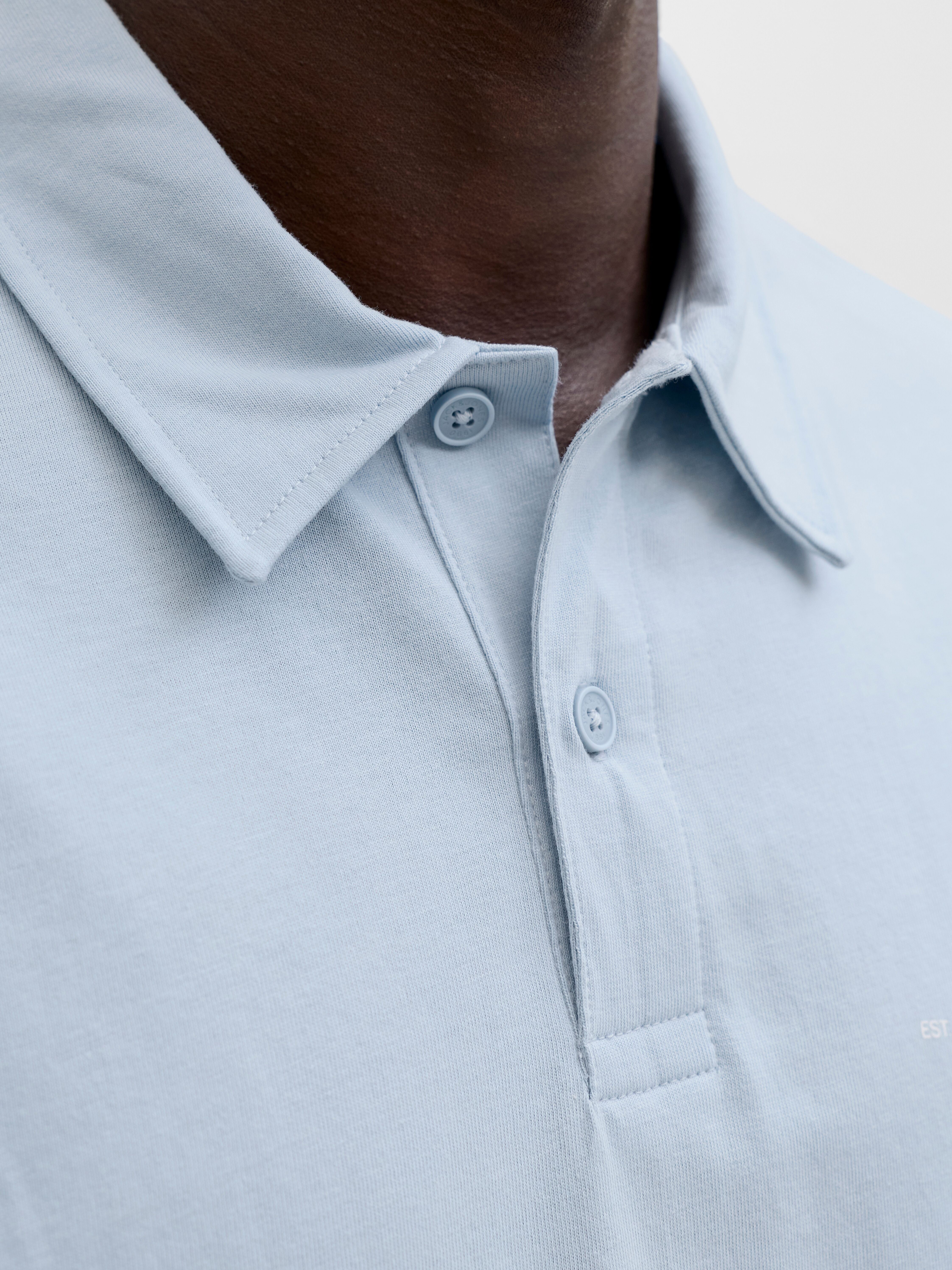 Poloshirt JACK & JONES "JJBRANDON POLO SS", Herren, Gr. S, blau (celestial blau), Jersey, Obermaterial: 100% Baumwolle, bedruckt, regular fit, Shirts Poloshirt celestial blau S